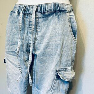 Y2K womens blue light wash jean joggers - Small - cargos - tie waist